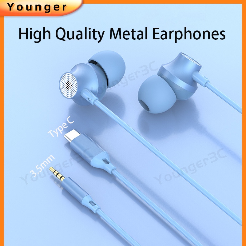 ชุดหูฟังอินเอียร์ สเตอริโอ เบส HiFi Type C แบบมีสาย 3.5 มม. พร้อมไมโครโฟน คุณภาพสูง สําหรับสมาร์ทโฟน