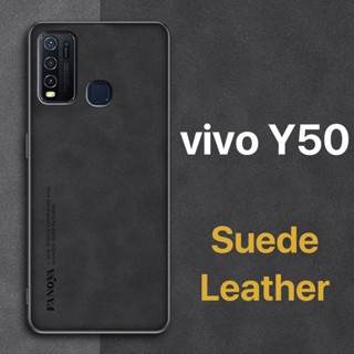 หนังกลับ เคส vivo Y50 Case สัมผัสที่สบาย ป้องกันลายนิ้วมือ ขอบTPUนุ่ม ป้องกันกล้อง ปกป้องหน้าจอ กันกระแทก