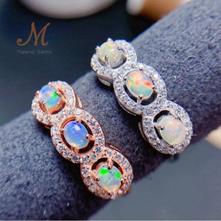 Meena Gems แหวนแถวพลอยแท้โอปอล ตัวเรือนเงินแท้925 แหวนพลอยแท้เสริมดวง พลอยประจำเดือนตุลาคม