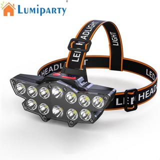 Lumiparty ไฟฉายสวมศีรษะ Led 12 ดวง กันน้ํา ชาร์จไฟได้ สําหรับตกปลากลางคืน กลางแจ้ง