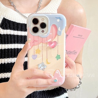 เคสโทรศัพท์มือถือนิ่ม กันกระแทก แบบเต็มเครื่อง ลายไอศกรีมหัวใจ และดาว สําหรับ iPhone 14 13 12 11 Pro Max XR IX