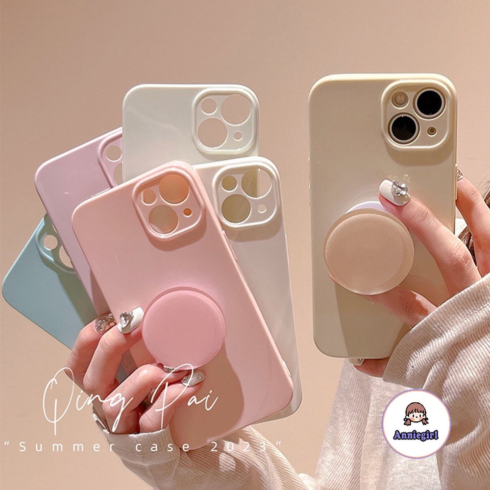 Simple Macaron สีรอบโทรศัพท์ Grips เคสโทรศัพท์สําหรับ IPhone 11 16 15 14 12 13 Pro Max 16 PLUS Glossy Dirt ทนนุ่มโทรศัพท์ปกหลัง