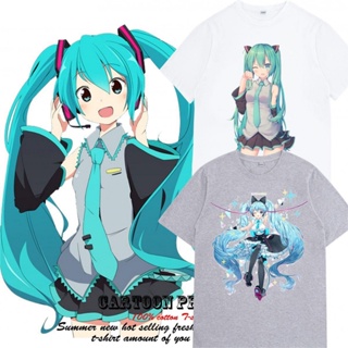 Hatsune Miku MIKUT อนิเมะเสื้อผู้หญิงผ้าฝ้ายแท้เสื้อยืดสไตล์อะนิเมะ