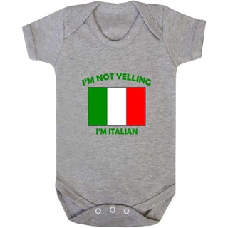 I&amp;#39;m Not Yelling I Am Italian Italy ชุดบอดี้สูทวันพีช ผ้าออกซ์ฟอร์ด สีเทา 6 เดือน 9 เมตร สําหรับเด็ก