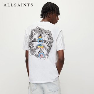 Allsaints เสื้อยืดคอกลม แขนห้าส่วน พิมพ์ลาย สีขาว แฟชั่นฤดูร้อน สําหรับผู้ชาย MG141Y