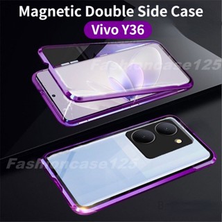 เคสโทรศัพท์มือถือกระจกนิรภัย แบบฝาพับ สองด้าน หรูหรา สําหรับ Vivo Y36 VivoY36 4G 5G 2023