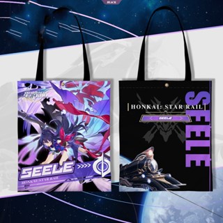 Game Honkai: Star Rail Series กระเป๋าสะพายไหล่ กระเป๋าถือ ผ้าแคนวาส ลายหมาป่า 7th Himeko Serval Seele Clara Arlan Herta Asta Kafka สีเงิน เหมาะกับการพกพาชอปปิ้ง สําหรับสตรี [BL]