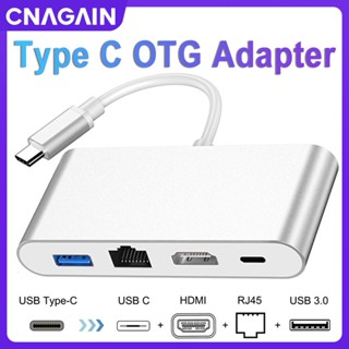 Cnagain 4 in 1 อะแดปเตอร์การ์ดเครือข่ายอีเธอร์เน็ต USB Type-C เป็น HDMI 4K+ RJ45 Gigabit + Type-C PD OTG Hub สําหรับ MacBook USB-C Splitter