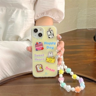 เคสโทรศัพท์มือถือ ซิลิโคน กันกระแทก ลายการ์ตูนกระต่ายชีสเค้ก พร้อมสายโซ่คล้อง สองชั้น สําหรับ Iphone 13 14promax 14pro 14 13Pro 11 12