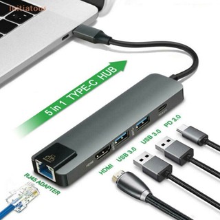 [Initiatour] 5-in-1 อะแดปเตอร์ฮับ USB Type C พร้อมที่ชาร์จอีเธอร์เน็ต 4K HDMI PD RJ45