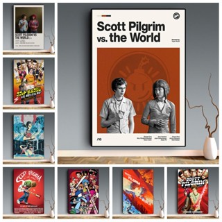 ใหม่ โปสเตอร์ภาพวาดผ้าใบ รูปการ์ตูนภาพยนตร์ Scott Art Pilgrim vs the World สําหรับตกแต่งผนังบ้าน ห้อง ของขวัญ