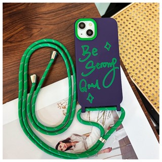 เคสโทรศัพท์มือถือ ลายภาษาอังกฤษ สีม่วง พร้อมสายคล้อง ถอดออกได้ สําหรับ Iphone 14promax 13 12