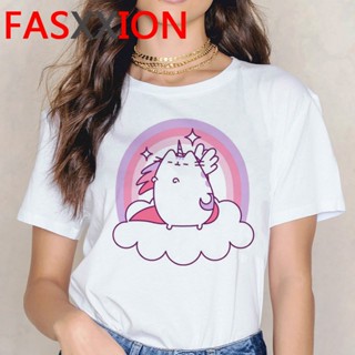 Kawaii Pusheen Cat เสื้อยืดลําลอง แขนสั้น พิมพ์ลายกราฟฟิคการ์ตูนแมวตลก สไตล์ฮาราจูกุ แฟชั่นฤดูร้อน สําหรับสตรี