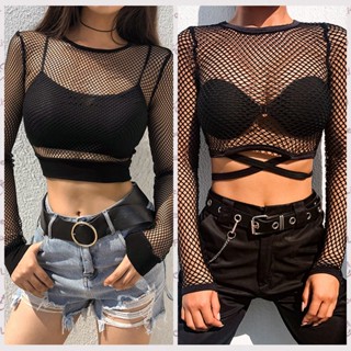 มาแรง | เสื้อยืดซีทรู แขนยาว แบบรัดรูป สําหรับผู้หญิง