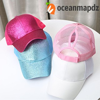 OCEANMAPDZ หมวกบักเก็ต กันแดด ทรงหางม้า แวววาว สําหรับเด็กผู้หญิง