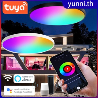 36 ซม./30 ซม./6 ซม. Tuya โคมไฟเพดานอัจฉริยะรีโมทคอนโทรลเสียง/APP 36W 3 ระดับไฟ LED โคมไฟเพดานสำหรับห้องนอนตกแต่งบ้าน FitAlexa Google Home Yunni