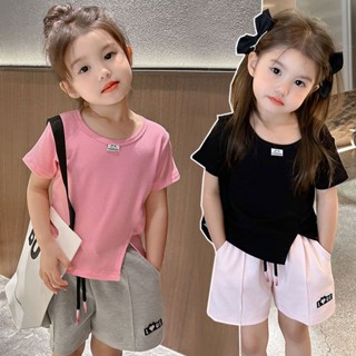 พร้อมส่ง ขายดี เสื้อยืดแขนสั้น สีพื้น สไตล์เกาหลี ญี่ปุ่น แฟชั่นฤดูร้อน สําหรับเด็กผู้หญิง