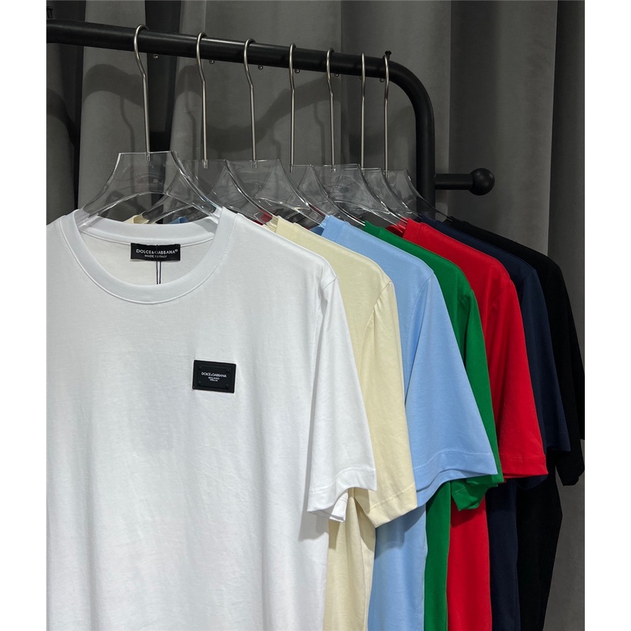 D0lce&gabba ใหม่ เสื้อยืดแขนสั้น ผ้าฝ้าย ปักลายโลโก้โลหะ สําหรับผู้ชาย S-4XL