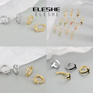 Eleshe Jewelry ต่างหูห่วงเงิน 925 สีทอง เรียบง่าย สําหรับผู้หญิง M094