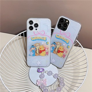 เคสโทรศัพท์มือถือ ซิลิโคนนิ่ม กันกระแทก ลายการ์ตูนวินนี่ เดอะ พูห์ พร้อมสร้อยข้อมือ สองชั้น สําหรับ iPhone 14 Pro Max 11 12 Pro Max 13 Pro Max
