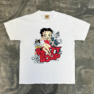 เสื้อยืดแขนสั้น ผ้าฝ้าย พิมพ์ลายการ์ตูนกราฟฟิติ Miss Betty Boop สไตล์อเมริกัน สําหรับคู่รัก