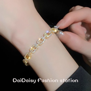 Daidaisy √♥ สร้อยข้อมือ ชุบไฟฟ้า ประดับเพทาย สีทองแท้ ระดับไฮเอนด์ สไตล์ใหม่