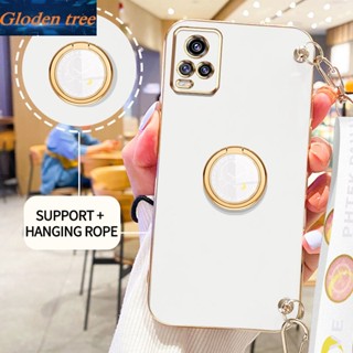 เคสโทรศัพท์มือถือ ลายต้นไม้ Gloden พร้อมขาตั้ง และสายคล้อง สําหรับ Vivo V20 Pro V20SE V2022 Y70