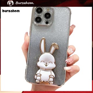 Bur_ เคสโทรศัพท์มือถือ ลายการ์ตูนกระต่าย แต่งกลิตเตอร์ไล่โทนสี พร้อมขาตั้ง สําหรับ iPhone 14 Pro 14 Pro Max