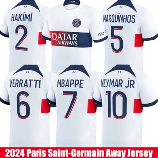 Ani 2023-2024 เสื้อยืดลําลอง แขนสั้น พิมพ์ลาย Paris Saint Germain Away Jersey Marquinhos Mbappe Neymar Hakimi Verratti พลัสไซซ์