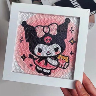 Sanrio Kulomi ภาพวาดปักเพชร การ์ตูนเด็ก แฮนด์เมด DIY สติกเกอร์เต็มกรอบ สําหรับของขวัญวันเกิด สําหรับเด็ก