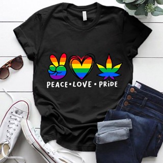 เสื้อยืดแขนสั้นเสื้อยืดพิมพ์ลาย LGBTQ peave Love Pride เสื้อยืดสำหรับคู่รักเลสเบี้ยนเสื้อยืด LGBT น่ารักแขนส [S-5XL]