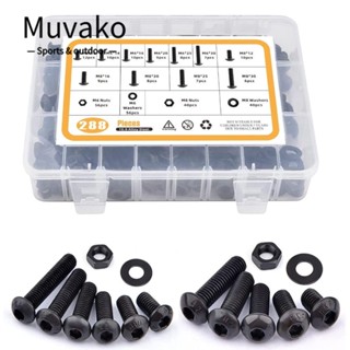 Muvako ชุดสกรู และน็อต เหล็กอัลลอย เกรด M6 M8 12.9 สีดํา สําหรับเครื่องซักผ้า 288 ชิ้น