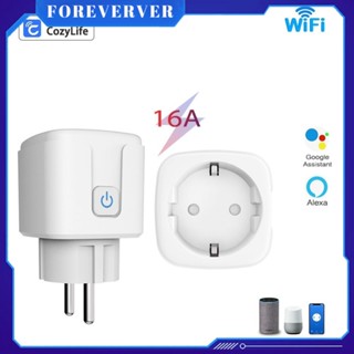 EU Plug WiFi ซ็อกเก็ตระยะไกลไร้สาย Smart Timer Plug ฟังก์ชันนับถอยหลัง สมาร์ทโฟน APP รีโมทคอนโทรล รองรับการควบคุมด้วยเสียง fore