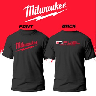  พิมพ์ลาย เสื้อยืด Milwaukee  m18 โพลีเฟลกลายหน้าหลัง