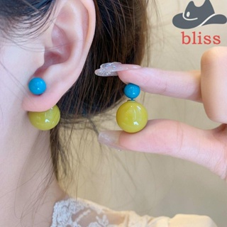 BLISS ต่างหูอะคริลิค ทรงกลม ประดับลูกปัด ทรงเรขาคณิต สีแคนดี้ สําหรับผู้หญิง