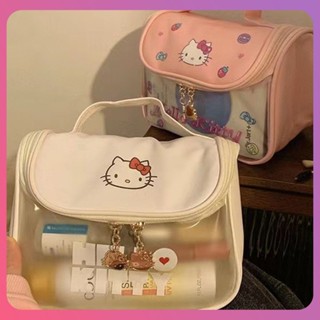 Creative Sanrio กระเป๋าเก็บของแบบใส Kawaii Hello Kitty Pu Scrub กระเป๋าเครื่องสำอางความจุขนาดใหญ่กันน้ำแบบพกพา Toiletry Jelly Case Home ออแกไนเซอร์ [COD]