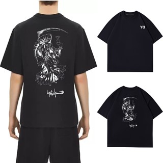 เสื้อยืดคอกลม แขนสั้น ผ้าฝ้ายแท้ พิมพ์ลาย Yohji Yamamoto Y3 Death God Sickle Sketch สไตล์ญี่ปุ่น สําหรับผู้ชาย