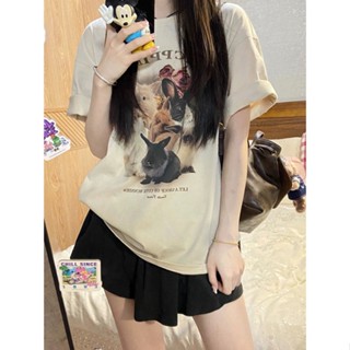 Korean version cute printed short sleeved summer T-shirt for womens casual loose fitting fashionable round neck top