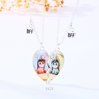 Ygt สร้อยคอ จี้การ์ตูนยูนิคอร์น หัวใจหัก BFF น่ารัก 2 ชิ้น ต่อชุด