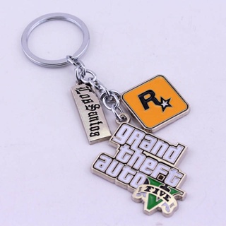 GTA5 Surrounding the Game Pendant Schoolbag Keychain Chivalrous Column Hunting Car Hand Metal Key Chain Circle R Star 1AAR