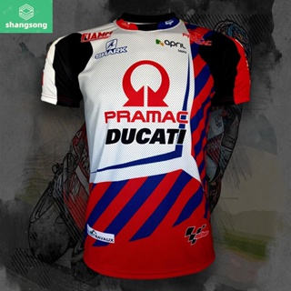 เสื้อยืดคอกลม T-shirt MotoGP Pramac Ducati เสื้อยืดโมโตจีพี พราแม็ค ดูคาติ #MG0008 รุ่น โยฮันน์ ซาร์โก้#5 ไซส์ XS-3XL shangsong