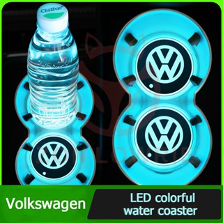 แผ่นรองแก้วน้ํา มีไฟ Led หลากสี สําหรับ Volkswagen polo passat b5 golf 4 5 6 mk6 tiguan Gol CrossFox