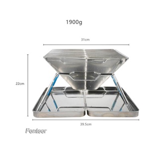 [Fenteer] ตะแกรงย่างบาร์บีคิว สเตนเลส แบบพับได้ สําหรับบ้าน ท่องเที่ยว ชายหาด