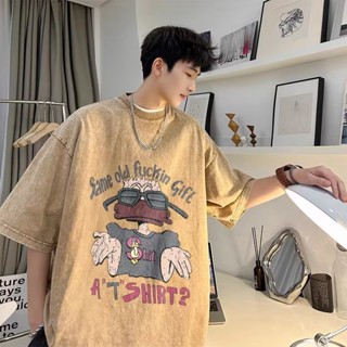 เสื้อยืดแขนสั้น ผ้าฝ้ายแท้ พิมพ์ลายการ์ตูนเป็ด สไตล์ฮิปฮอป สตรีท เรโทร แฟชั่นฤดูร้อน สําหรับผู้ชาย