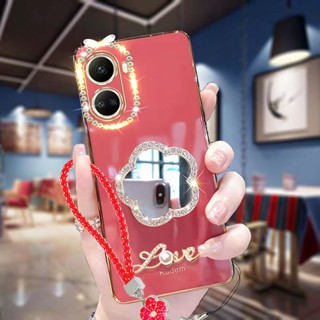 Andyh เคสโทรศัพท์มือถือ ลายดอกไม้ พร้อมสายคล้องข้อมือ ประดับเพชร สําหรับ Huawei P40 P40Pro P50 P50Pro P60 P60Pro