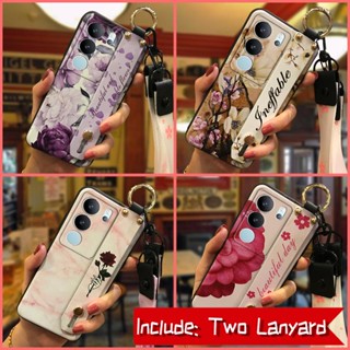 Back Cover Flower Phone Case For VIVO S17 Pro/S17 Silicone Anti-dust Shockproof Soft Wrist Strap Phone Holder Lanyard