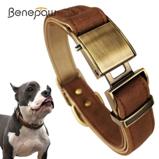 Benepaw ปลอกคอ หนังวัวแท้ ขนาดเล็ก กลาง ใหญ่ หรูหรา ใส่สบาย ทนทาน สําหรับสัตว์เลี้ยง สุนัข