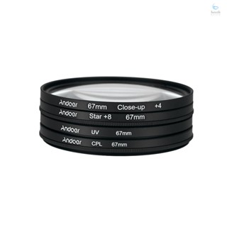 Andoer 67mm UV+CPL+Close-Up+4 +Star 8-Point Filter Circular Filter Kit Circular Polarizer Filter Macro Close-Up Star 8-Point Filter with Bag for   Pentax  DSLR Camer