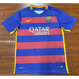 เสื้อกีฬาแขนสั้น ลายทีมชาติฟุตบอล Barcelona 15/16 ชุดเหย้า สไตล์เรโทร