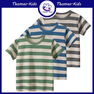 [THOMAS Kids] เสื้อยืดลําลอง ผ้าฝ้าย แขนสั้น ระบายอากาศ ซับเหงื่อ ลายทาง แฟชั่นฤดูร้อน สําหรับเด็กผู้ชาย อายุ 1-8 ปี